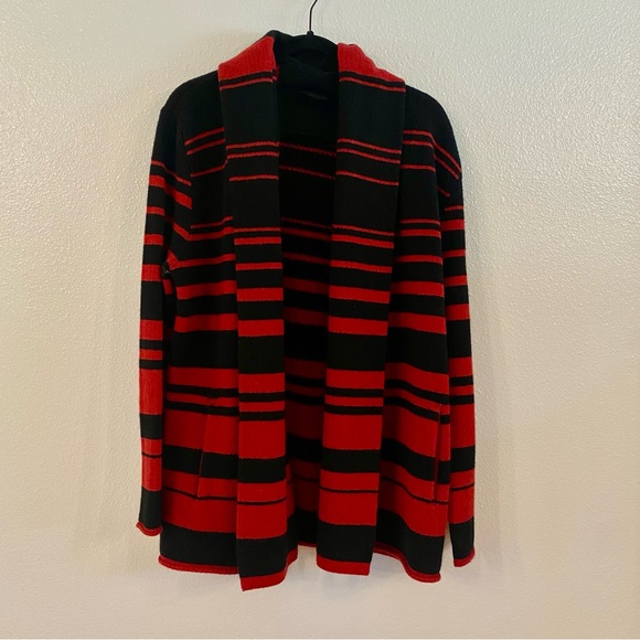 Pendleton Wool Black & Red Stripe Pockets Cardigan Sweater